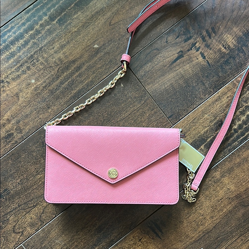 Michael Kors Pink and Gold Crossbody Bag with Envelope Design